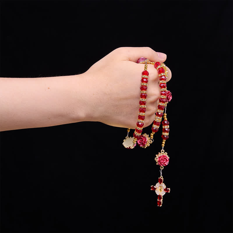 Christianartworkshop Crimson Red Rose St.Benedict Rosary: Emblem of Gentle Heavenly Grace - image 1