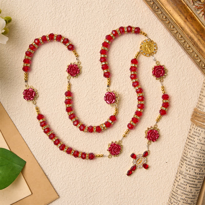 Christianartworkshop Crimson Red Rose St.Benedict Rosary: Emblem of Gentle Heavenly Grace - Red Rose Style Rosary - image 0