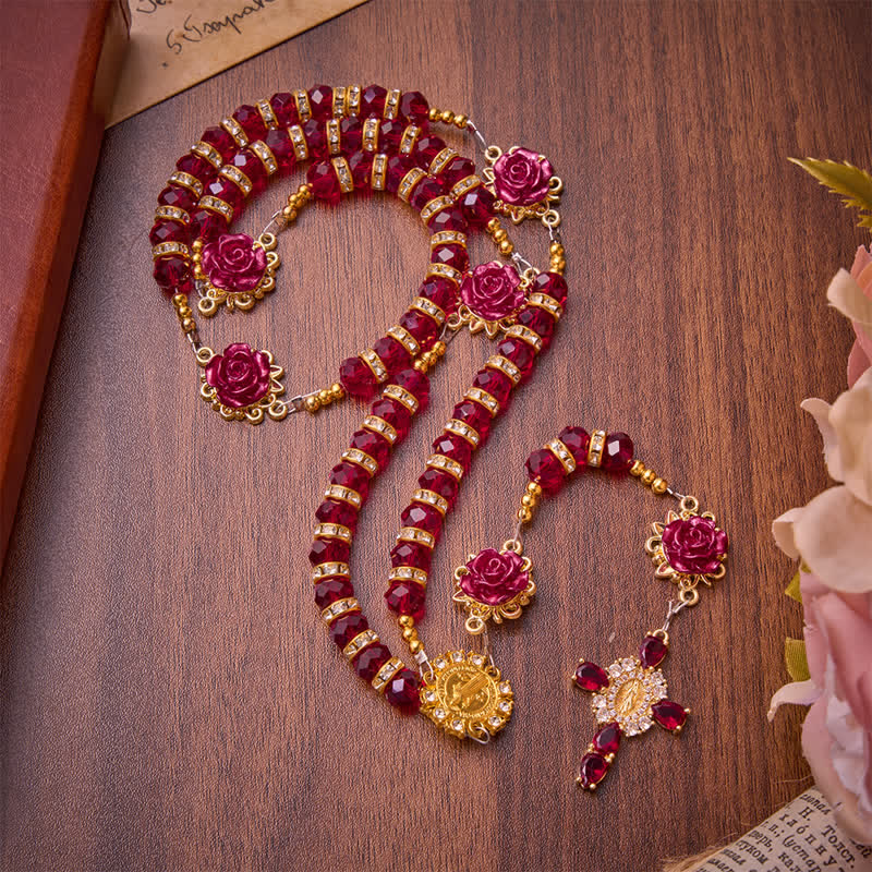 Christianartworkshop Crimson Red Rose St.Benedict Rosary: Emblem of Gentle Heavenly Grace - image 2