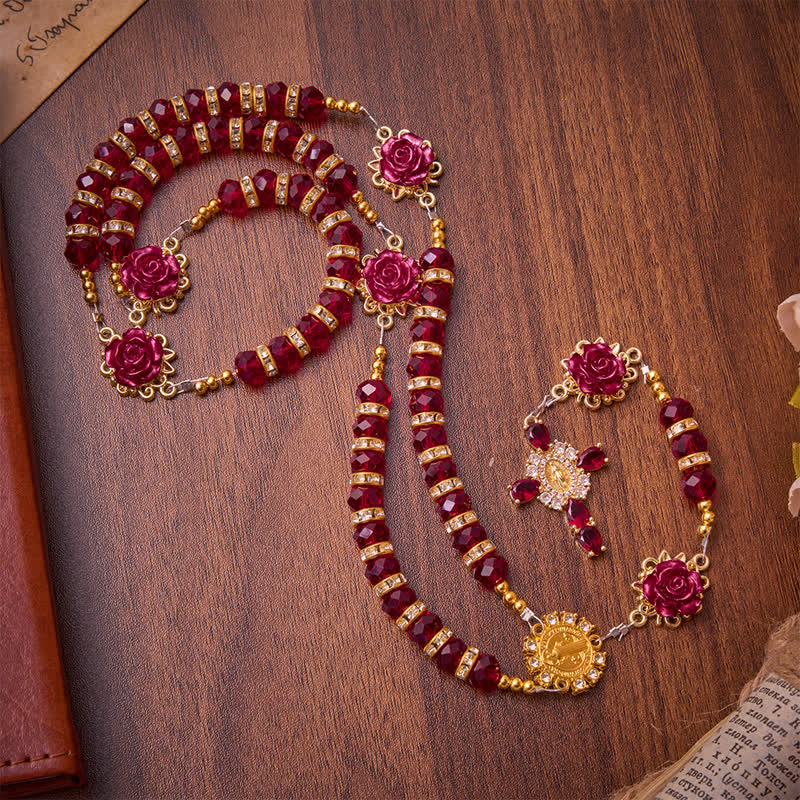 Christianartworkshop Crimson Red Rose St.Benedict Rosary: Emblem of Gentle Heavenly Grace - image 3