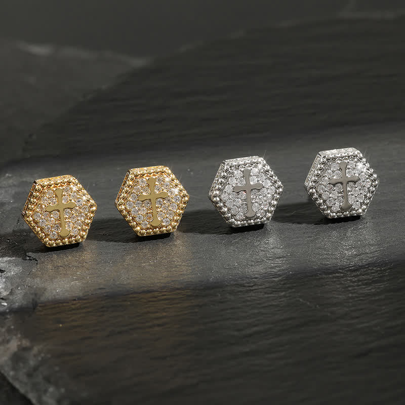 Christianartworkshop Minimal Sacred Hexagon Cross Stud Earrings: Sign Of Soft Timeless Sacred Solace - image 1