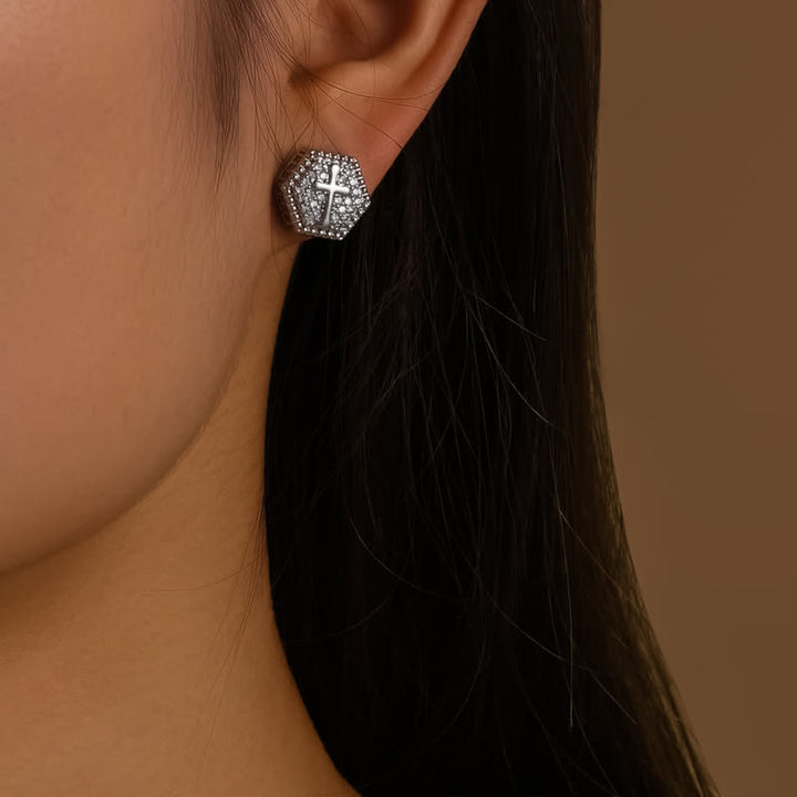Christianartworkshop Minimal Sacred Hexagon Cross Stud Earrings: Sign Of Soft Timeless Sacred Solace - image 2