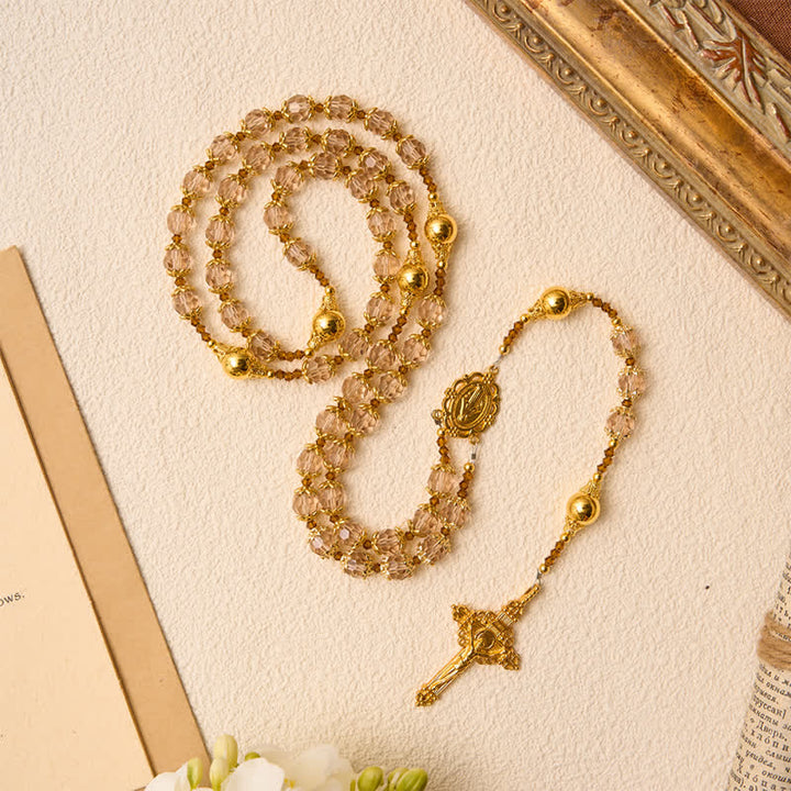 Christianartworkshop Amber Taupe Faceted Our Lady Rosary With Carved Crucifix: Keepsake for Sacred Milestone Ceremonies - image 4