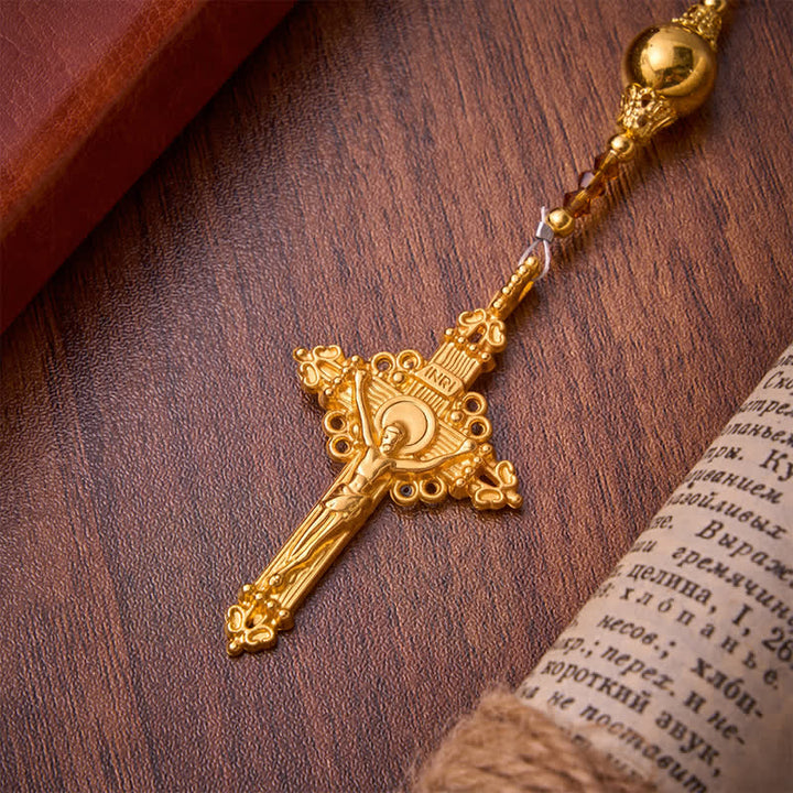 Christianartworkshop Amber Taupe Faceted Our Lady Rosary With Carved Crucifix: Keepsake for Sacred Milestone Ceremonies - image 8