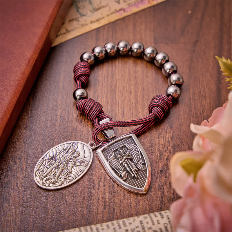 FREE Today: Burgundy Paracord St.Michael Archangel Pocket Rosary: Emblem of Brave Heavenly Grace - St.Michael Wine Paracord Rosary - image 0