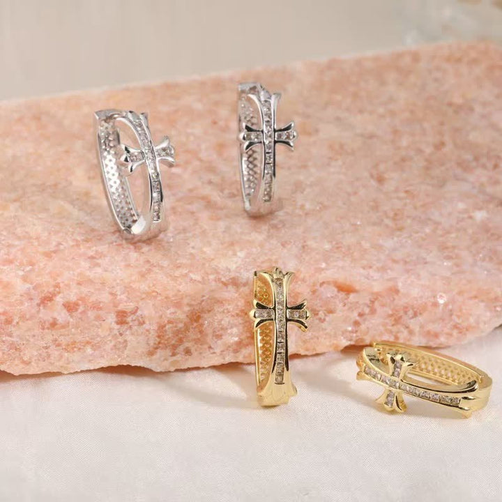 Christianartworkshop Dainty Sacred Cross Hoop Earrings: Sign Of Soft Timeless Sacred Solace - image 1