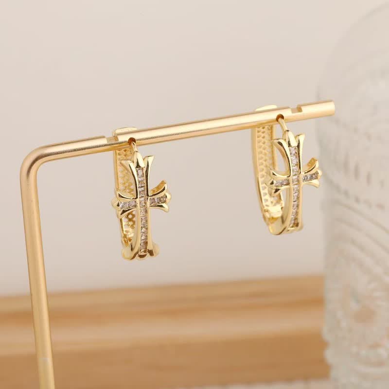 Christianartworkshop Dainty Sacred Cross Hoop Earrings: Sign Of Soft Timeless Sacred Solace - Golden - image 4
