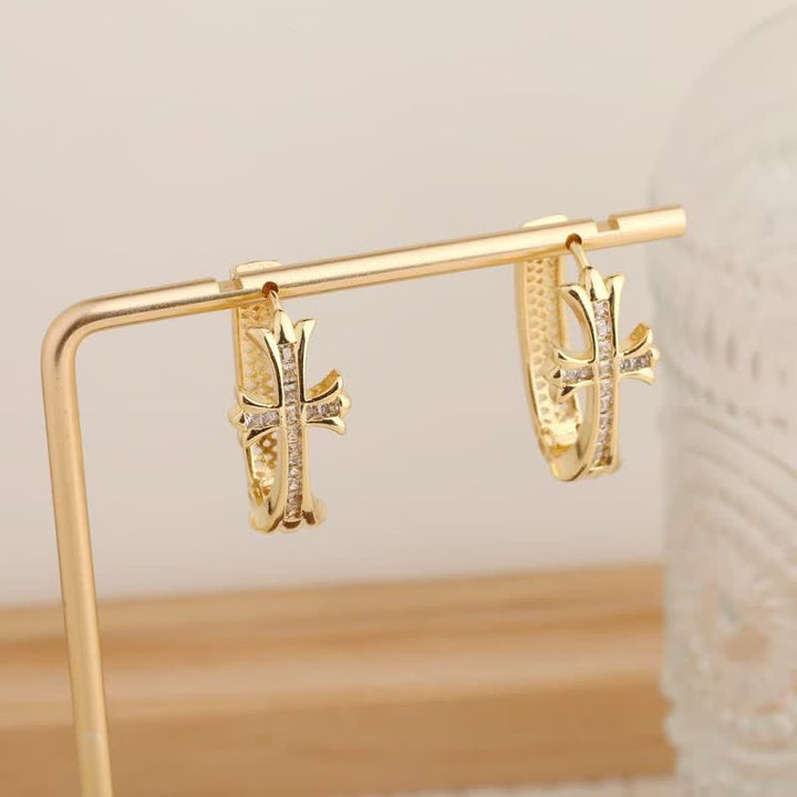 Christianartworkshop Dainty Sacred Cross Hoop Earrings: Sign Of Soft Timeless Sacred Solace - Golden - image 4
