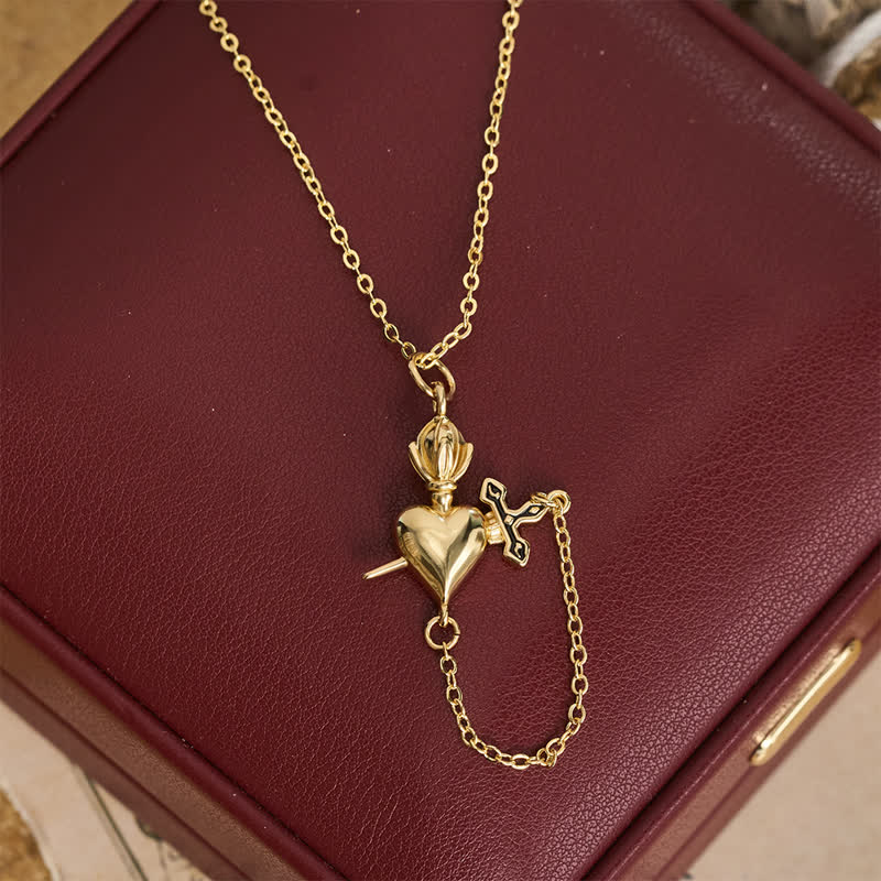 Christianartworkshop Sculpted Sacred Heart With Dagger Necklace: Symbol Of Calm Everlasting Peace - Sacred Heart - image 0
