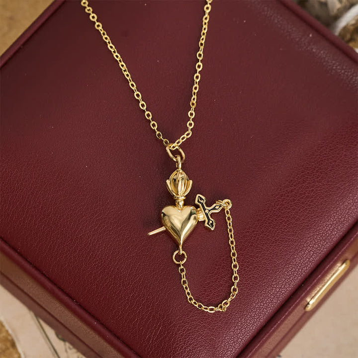 Christianartworkshop Sculpted Sacred Heart With Dagger Necklace: Symbol Of Calm Everlasting Peace - Sacred Heart - image 0