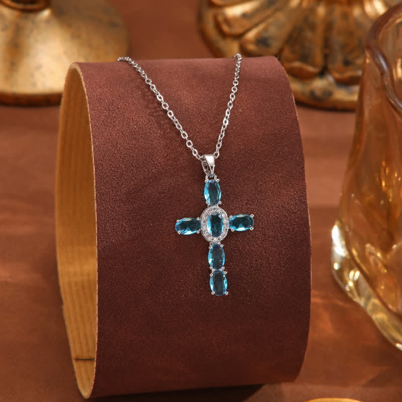 Christianartworkshop Sacred Titanium Steel Gem Cross Necklace: Symbol of Calm Abiding Peace - Dark Blue - image 7