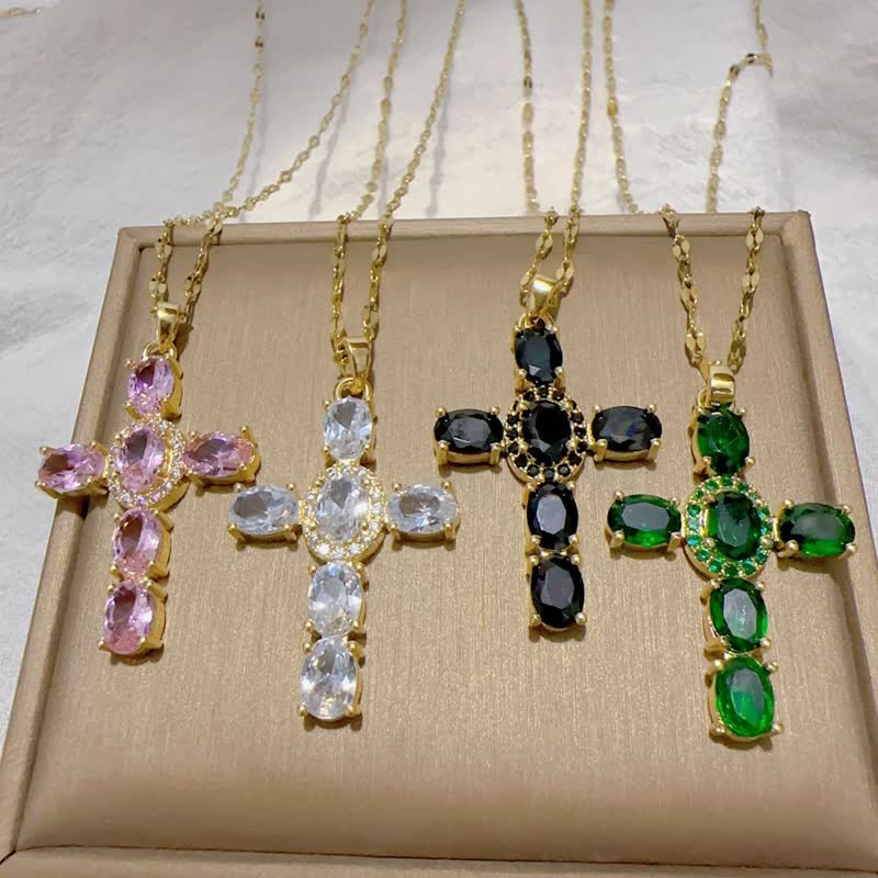 Christianartworkshop Sacred Titanium Steel Gem Cross Necklace: Symbol of Calm Abiding Peace - image 1