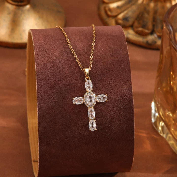 Christianartworkshop Sacred Titanium Steel Gem Cross Necklace: Symbol of Calm Abiding Peace - White - image 4