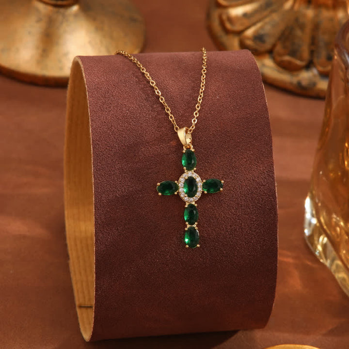 Christianartworkshop Sacred Titanium Steel Gem Cross Necklace: Symbol of Calm Abiding Peace - Green - image 6