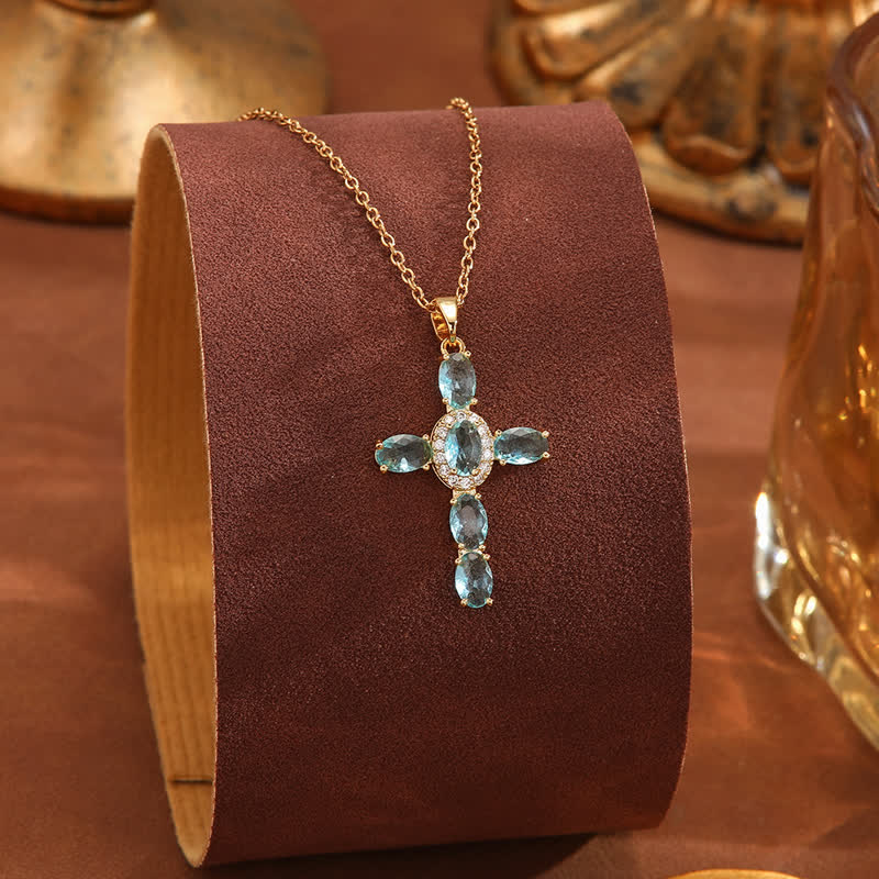 FREE Today: Sacred Gem Cross Necklace: Symbol of Calm Abiding Peace - Light Blue - image 12