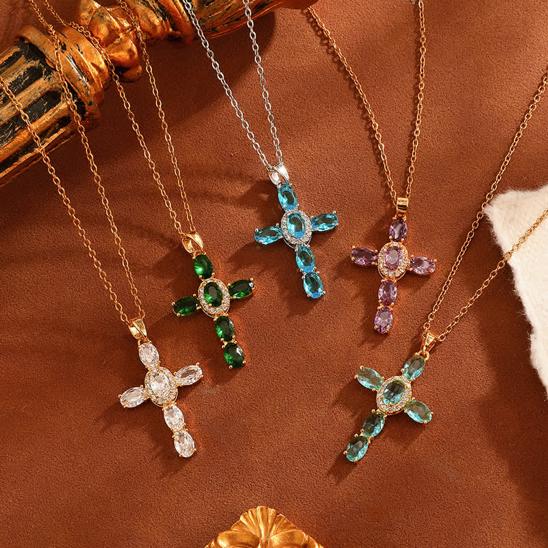 Christianartworkshop Sacred Titanium Steel Gem Cross Necklace: Symbol of Calm Abiding Peace - image 0