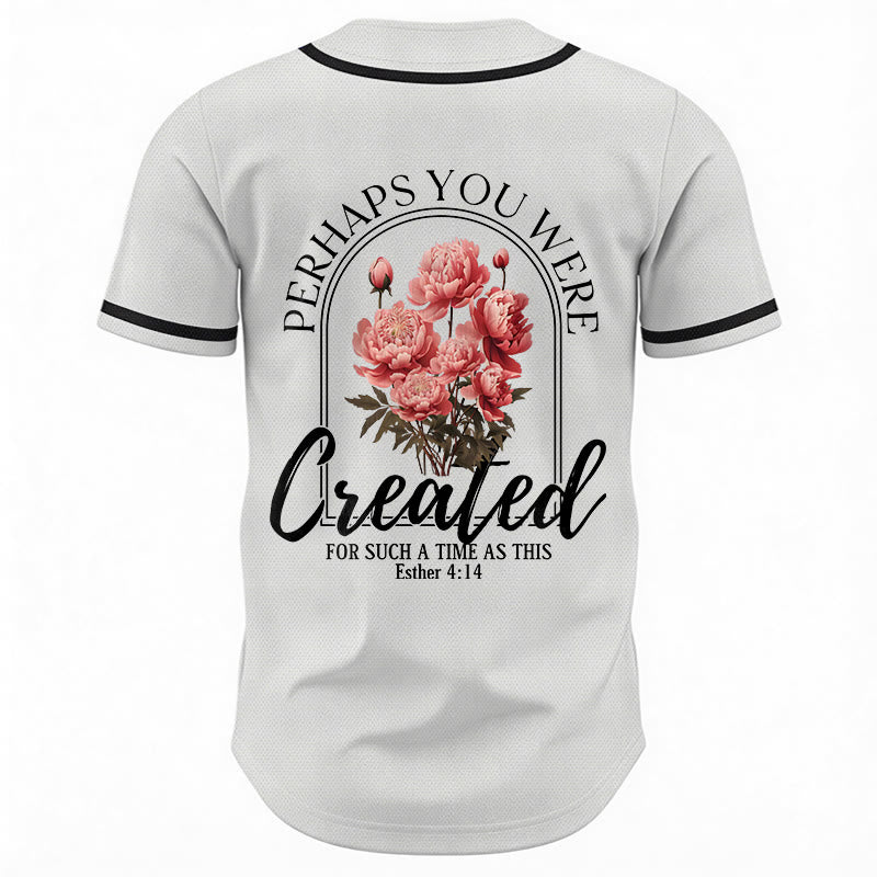 Christianartworkshop "Perhaps You Were Created For Such A Time As This" Esther 4:14 Peony Faith Print Button-Up Baseball Jersey - image 1