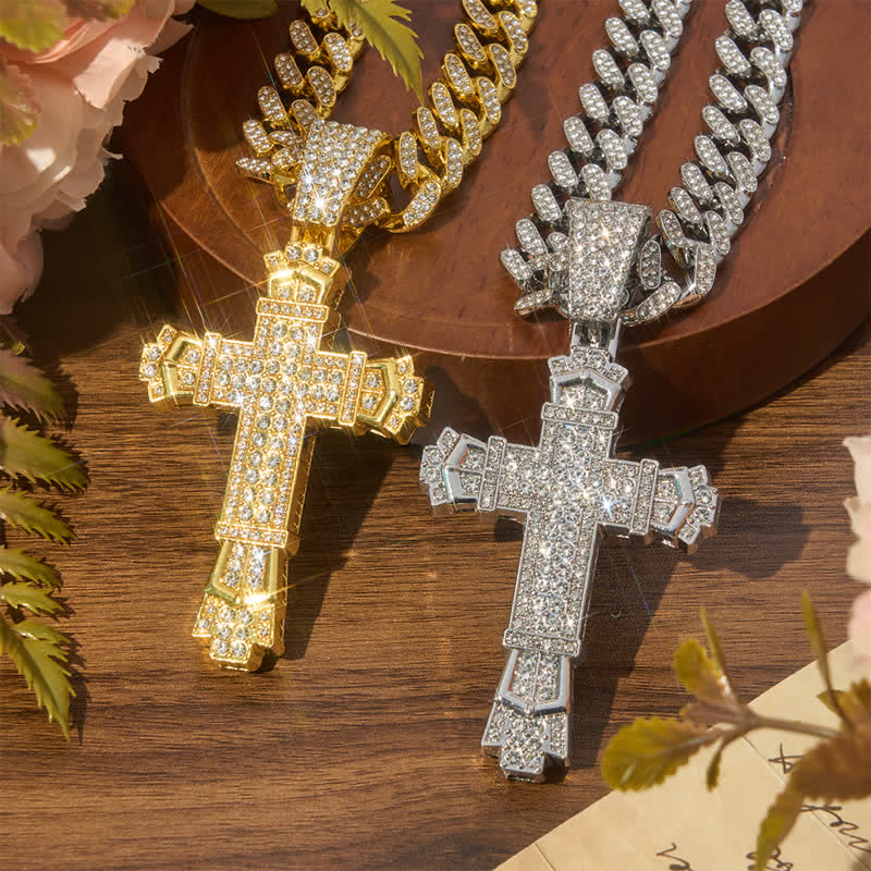 Christianartworkshop Sacred Alloy Iced Cross Cuban Necklace: Symbol of Calm Abiding Peace - image 0