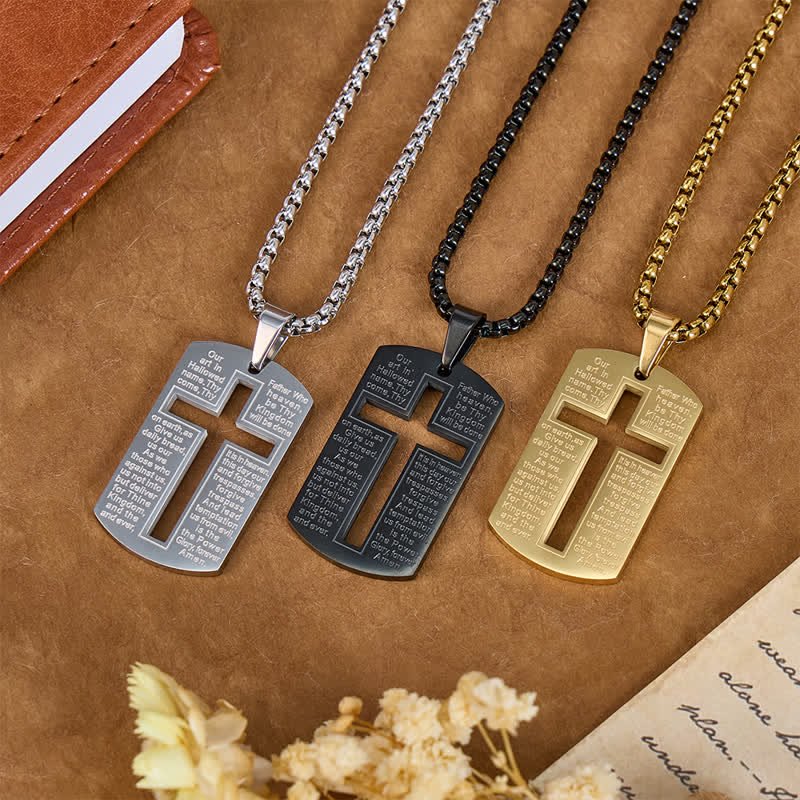 Christianartworkshop Hollow Cutout Cross Scripture Dog Tag Necklace: Token of Divine Shelter - image 0