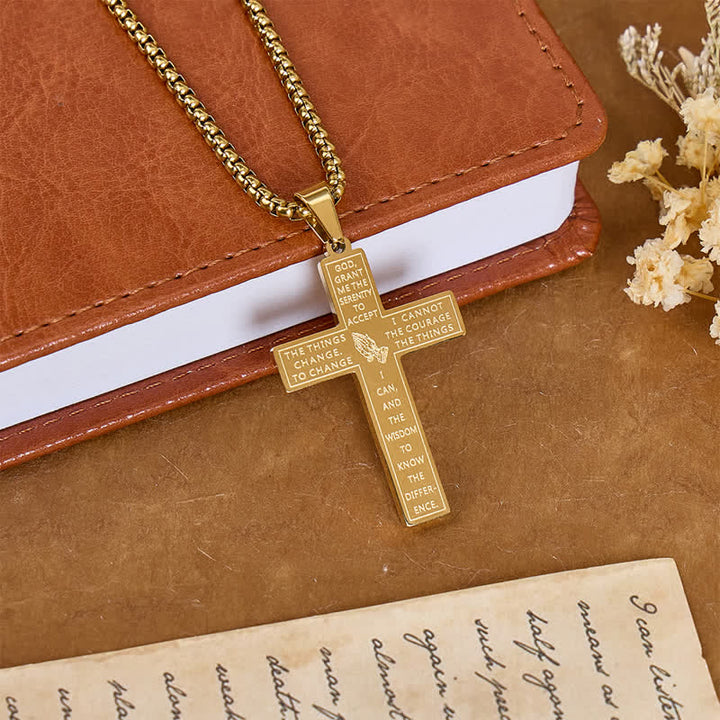 Christianartworkshop Engraved Praying Hands Serenity Prayer Cross Necklace: Token of Divine Shelter - Golden - image 3