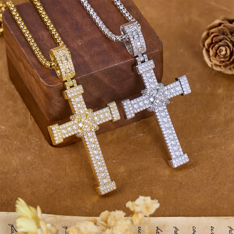 Christianartworkshop Sparkling Full Stone Copper Cross Necklace: Sign of Heavenly Blessings - image 0
