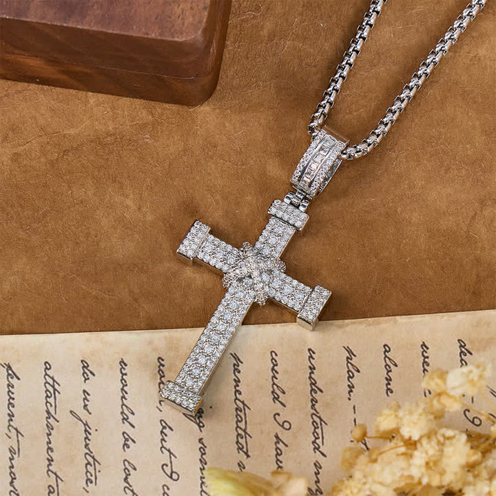 Christianartworkshop Sparkling Full Stone Copper Cross Necklace: Sign of Heavenly Blessings - image 2