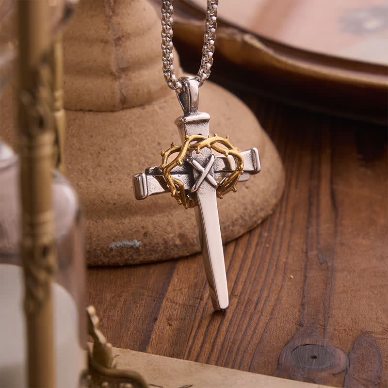 Christianartworkshop Textured Crown of Thorns Cross Necklace: Sign of Heavenly Blessings - image 1