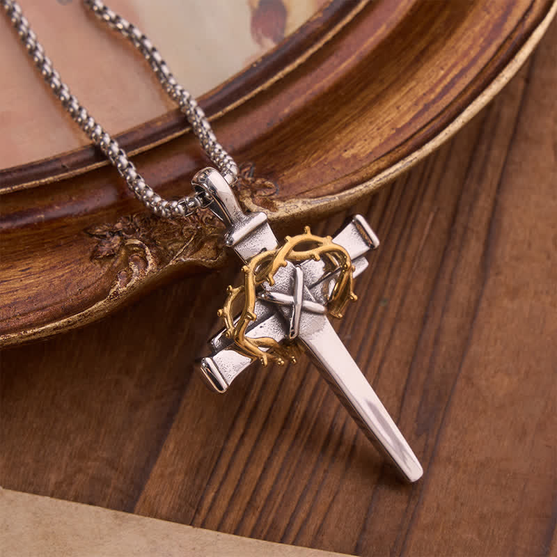 Christianartworkshop Textured Crown of Thorns Cross Necklace: Sign of Heavenly Blessings - image 3