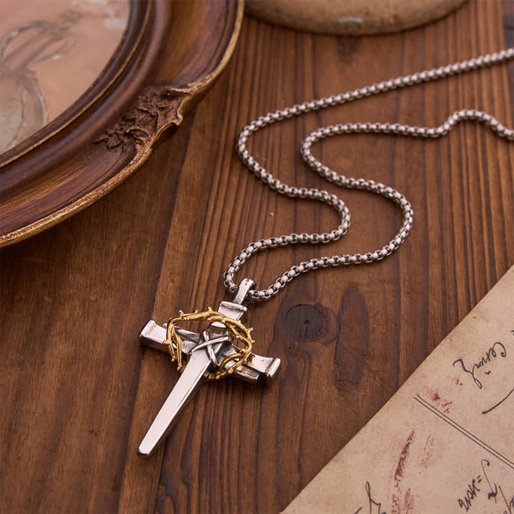 Christianartworkshop Textured Crown of Thorns Cross Necklace: Sign of Heavenly Blessings - image 5