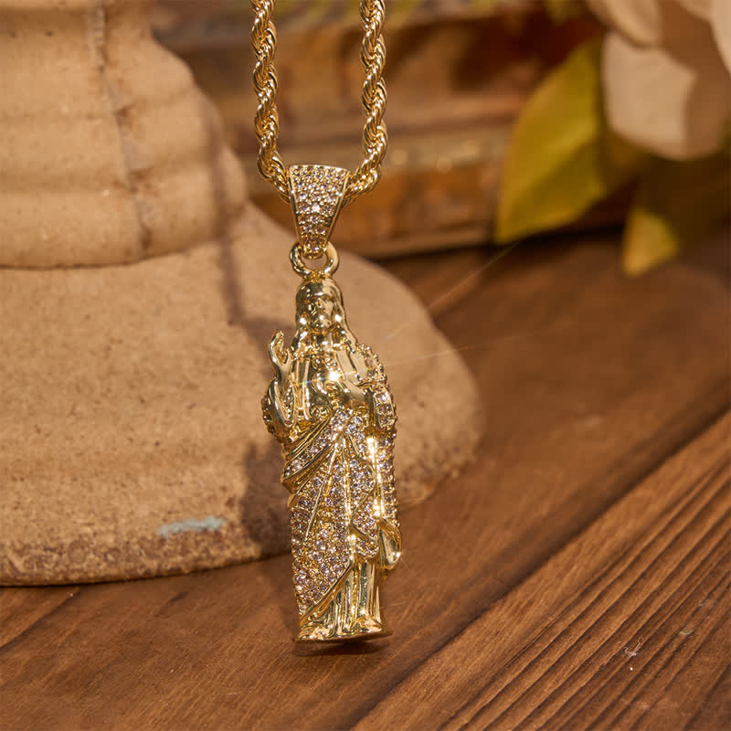 Christianartworkshop Sculpted Sacred Heart of Jesus Crystal Pendant Necklace: Token of Divine Shelter - Jesus - image 0