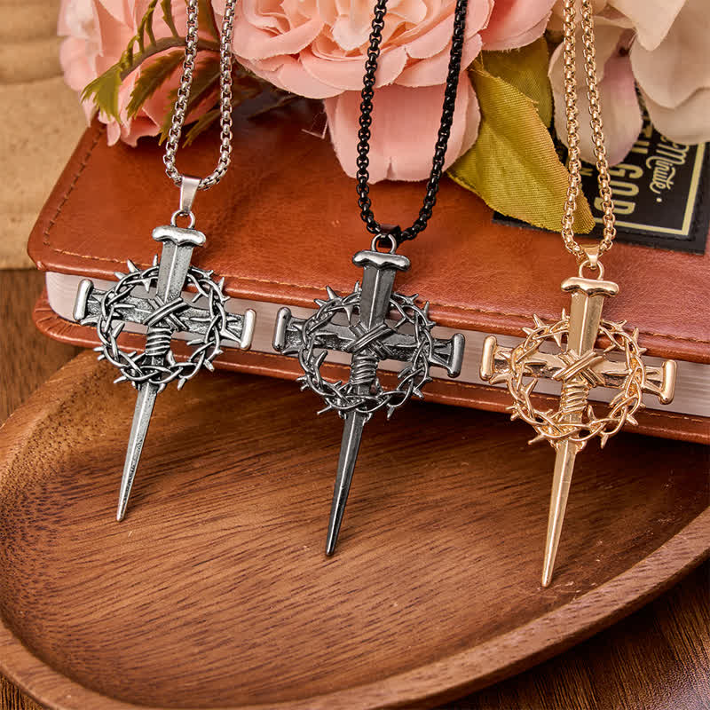 Christianartworkshop Sacred Crown of Thorns Nail Cross Alloy Necklace: Symbol of Calm Abiding Peace - image 1