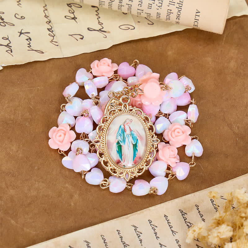 Christianartworkshop Soft Rose & Heart Bead Our Lady Rosary: Token of Divine Shelter - image 1