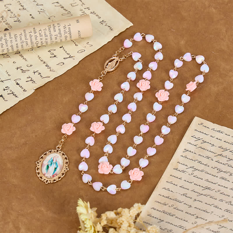 Christianartworkshop Soft Rose & Heart Bead Our Lady Rosary: Token of Divine Shelter - Our Lady - image 0