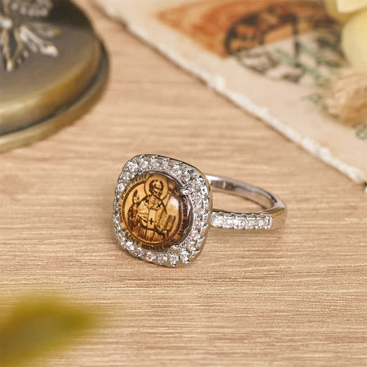 Christianartworkshop Elegant Square Bezel St. Benedict Ring: Sign Of Soft Timeless Sacred Solace - image 4
