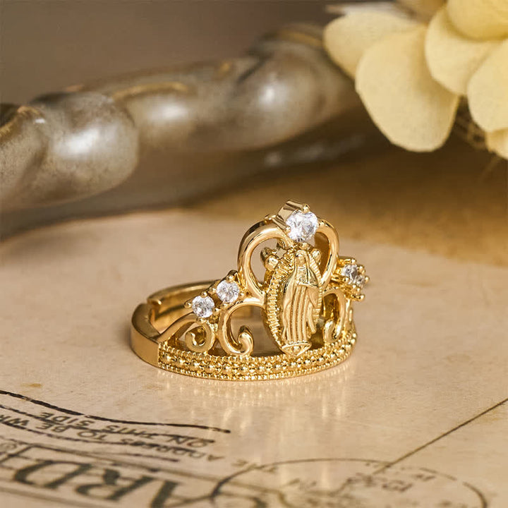 Christianartworkshop Jeweled Open Crown Our Lady Copper Ring: Token of Divine Shelter - image 4