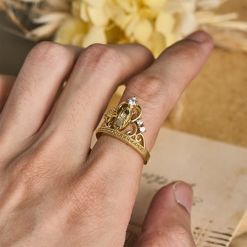 Christianartworkshop Jeweled Open Crown Our Lady Copper Ring: Token of Divine Shelter - image 1