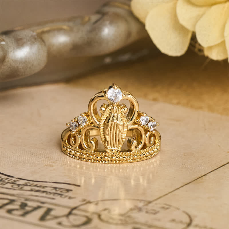 Christianartworkshop Jeweled Open Crown Our Lady Copper Ring: Token of Divine Shelter - image 5