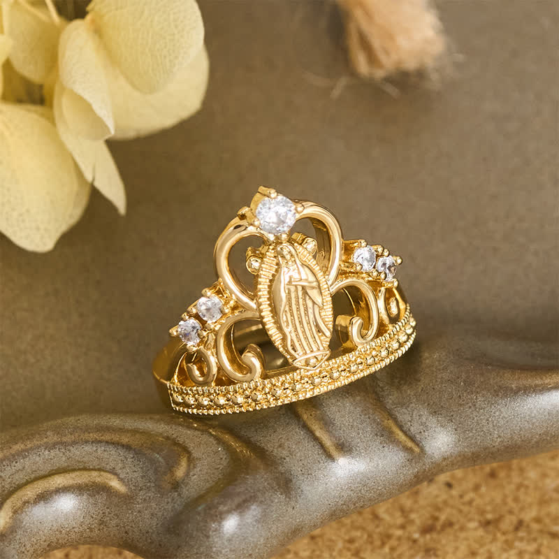 Christianartworkshop Jeweled Open Crown Our Lady Copper Ring: Token of Divine Shelter - Our Lady(Suitable for US Size 6-9) - image 0