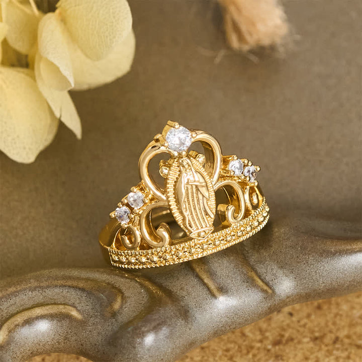 Christianartworkshop Jeweled Open Crown Our Lady Copper Ring: Token of Divine Shelter - Our Lady(Suitable for US Size 6-9) - image 0