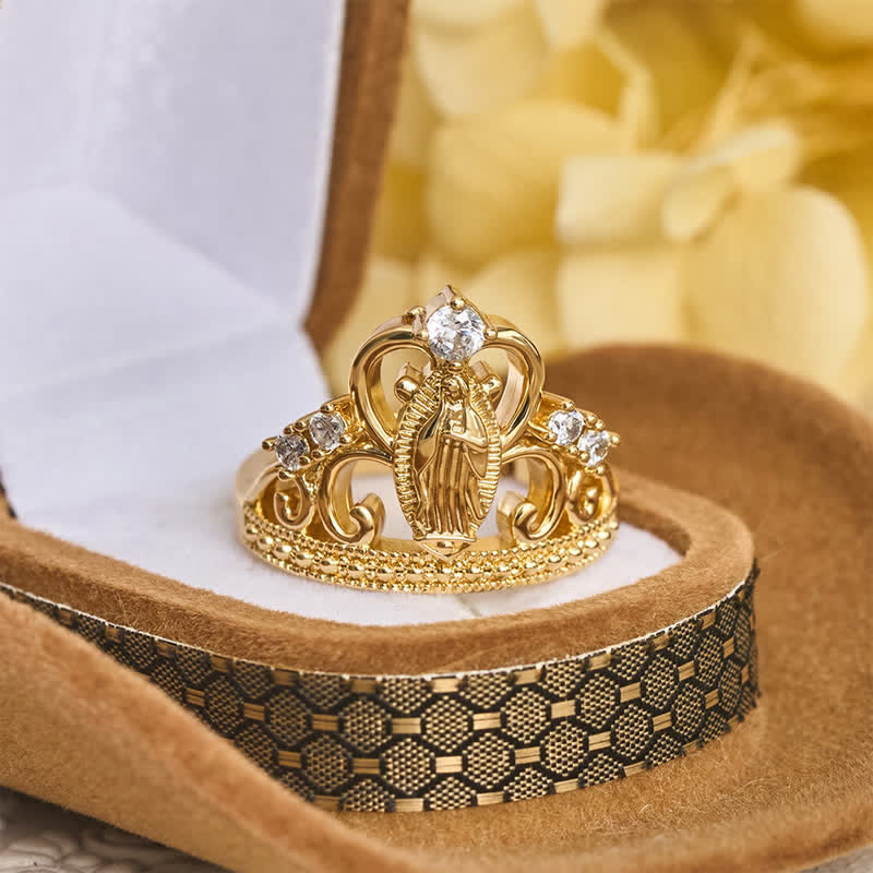 Christianartworkshop Jeweled Open Crown Our Lady Copper Ring: Token of Divine Shelter - image 3