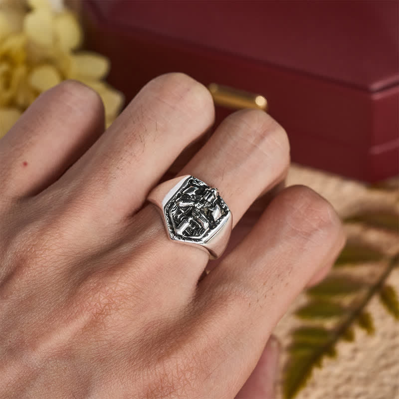 Christianartworkshop Deep Carved Holy Knight Signet Ring: Token of Divine Shelte - image 1