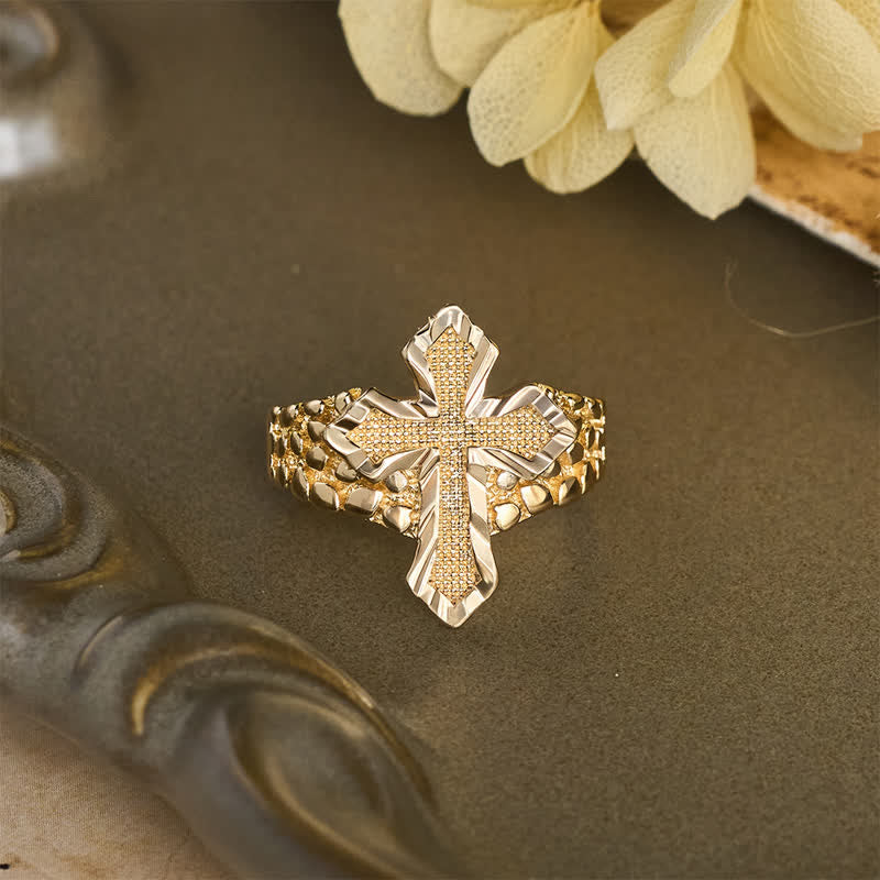 Christianartworkshop Raised Hammered Cross Stainless Steel Ring: Token of Divine Shelter - image 3