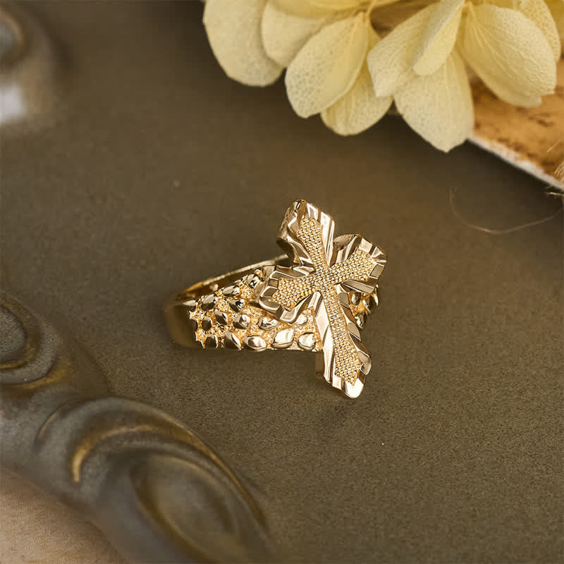 Christianartworkshop Raised Hammered Cross Stainless Steel Ring: Token of Divine Shelter - image 4