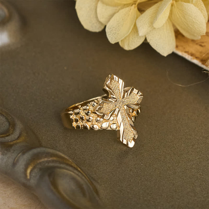 Christianartworkshop Raised Hammered Cross Stainless Steel Ring: Token of Divine Shelter - image 4