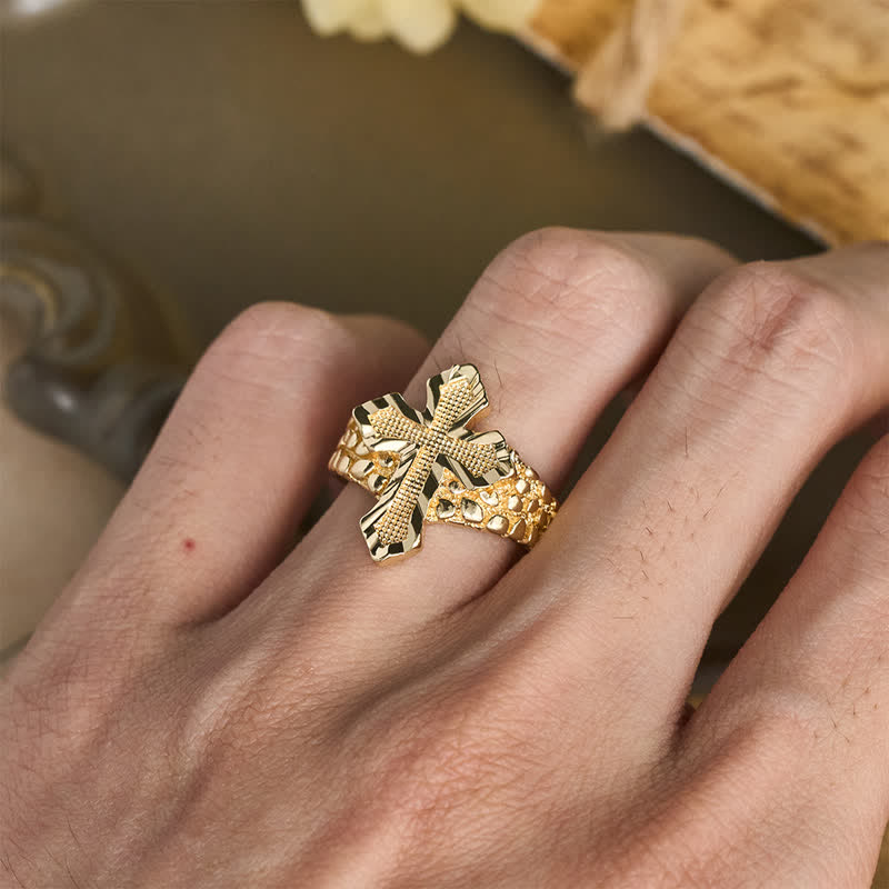 Christianartworkshop Raised Hammered Cross Stainless Steel Ring: Token of Divine Shelter - image 1