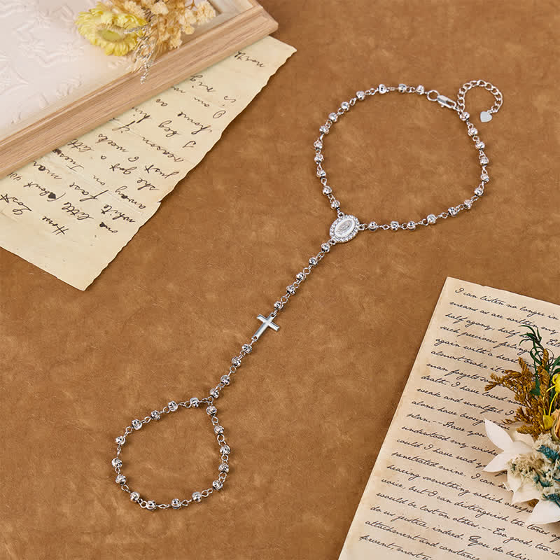 Christianartworkshop Sacred Our Lady Medallion Beaded Chain: Symbol of Calm Abiding Peace - Silver - image 12