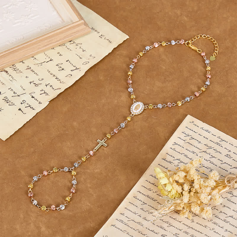 Christianartworkshop Sacred Our Lady Medallion Beaded Chain: Symbol of Calm Abiding Peace - Two Tone - image 0