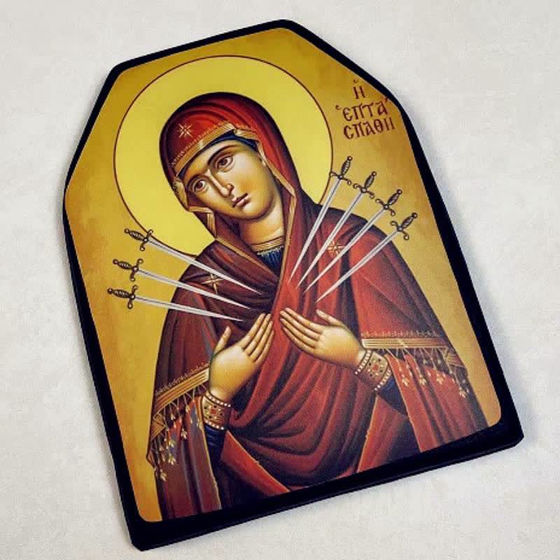 Christianartworkshop Classic Sacred Figure Icon Sticker: Token of Divine Shelter - Our Lady of Seven Swords - image 1