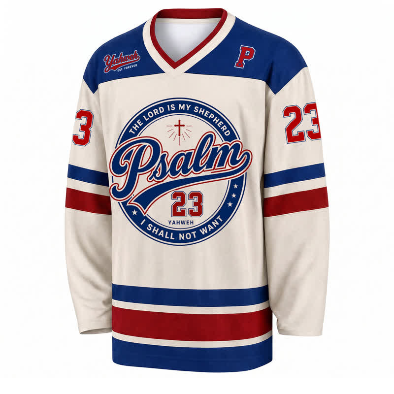Christianartworkshop Psalm 23 Vintage Varsity Long Sleeve Hockey Jersey - image 1