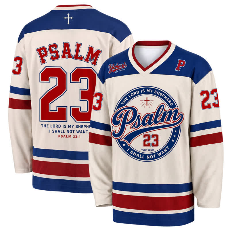Christianartworkshop Psalm 23 Vintage Varsity Long Sleeve Hockey Jersey - 5XL - image 0